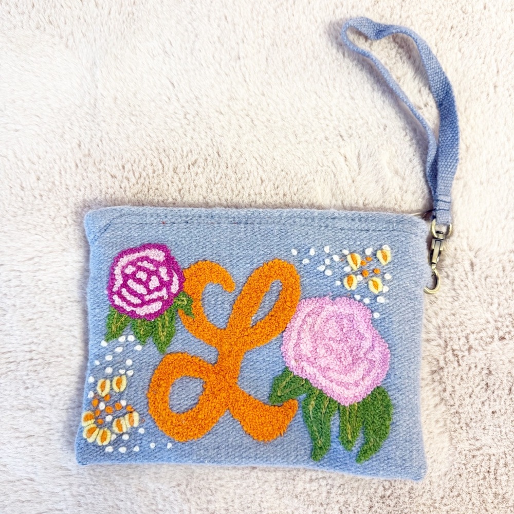 JENNY KRAUSS Cursive Letter L Wristlet Pouch with Flowers